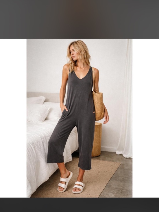 lunya Pants - lunya Restore Charcoal Sleeveless V-Neck Wide-Leg Jumpsuit